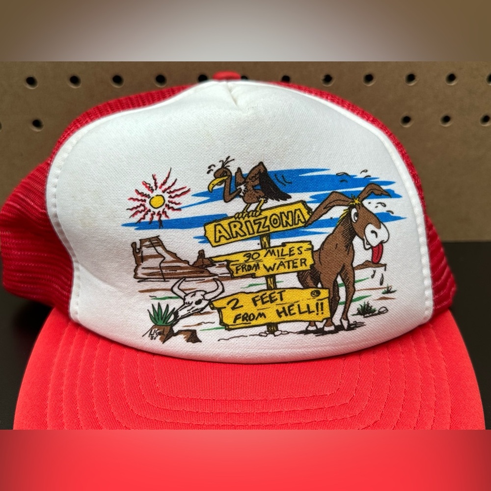 Vintage ARIZONA DESERT HAT Trucker Cap Snapback Mesh CATROON ART Funny STATE - Picture 2 of 11